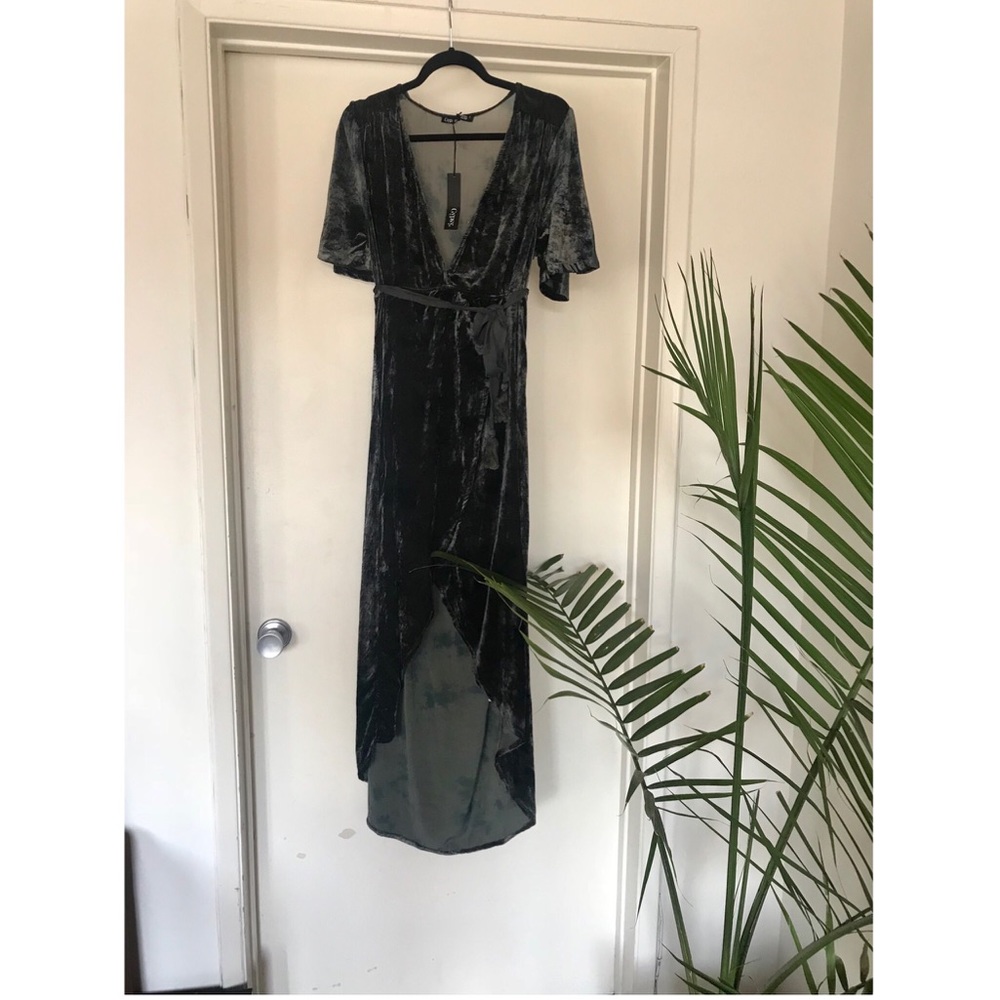Green Velvet Wrap Dress